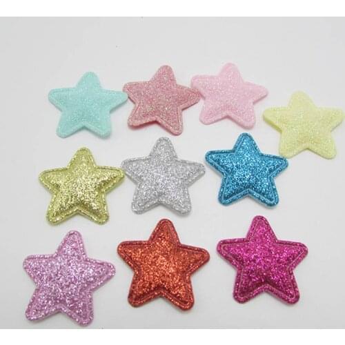 100pcs 2.8cm Shiny Paillette Star/Flower Padded Patches Appliques For Clothes Sewing Supplies DIY Hair Bow Decoration