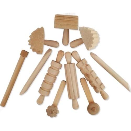 12pcs/set Children DIY Plasticine Modeling Clay Plastic Clay Auxiliary Wooden Tool Plasticene DIY Assist Kit Kids Gift