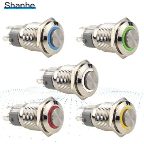 16mm Momentary Extended Button Push Button LED Metal Switch self-locking 5v 12v 24V220v