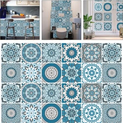 24pcs Mandala Self-Adhesive Wall Tile Decals Peel Stick Floor Staircase Stickers Waterproof Removable Backsplash Sticker for