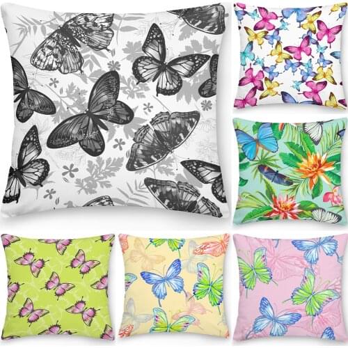 45*45cm Double Side Pillow Case Polyester Square Cushion Cover Throw Pillow Office Sofa Pillow Butterfly Print