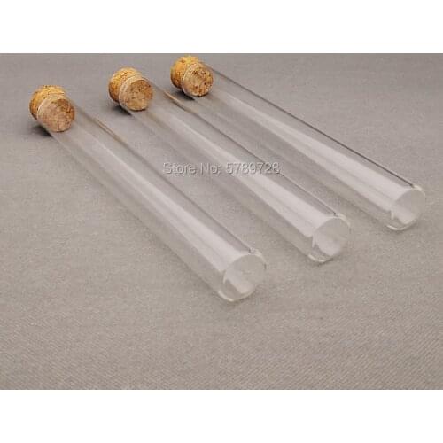 5pcs/lot 25x200mm Glass Flat bottom test tube with cork stopper,Thickened laboratory glass reaction vessel