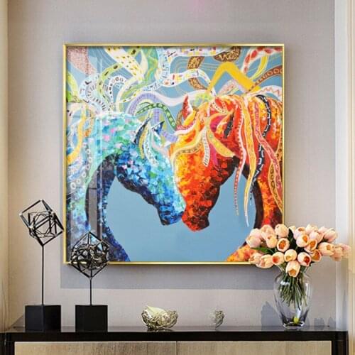 Abstract Animal Art Oil Painting on Canvas Colorful Horse Wall Posters Modern Prints Pictuer for Living Room Bedroom Decoration