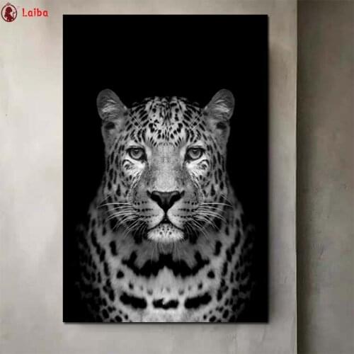 Diamond embroidery mosaic Modern Art, black and white animals, Leopard diamond paintings full square round drill stitch cross