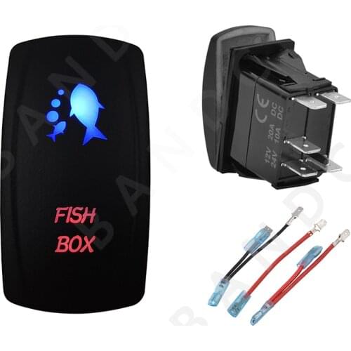 Car Boat Marine FISH BOX Rocker Switch 5P SPST Laser Blue&Red Leds ON-OFF for Marine Vehicles Sailboat Yacht，Jumper Wires Set