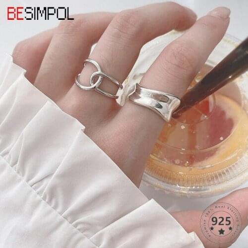 Besimpol Real 925 Sterling Silver Irregular Rings Minimalist Vintage Geometric Cross Ring for Women Fashion Luxury Fine Jewelry