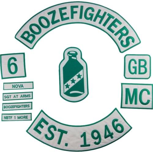 Boozefighter MC SGT AT ARMS Label Embroidered Patch Punk Fashion Biker Full Set Patterns for Ironing Clothes Accessories Badge