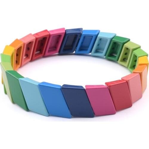 Rainbow Hematite Bracelet Metal Square Honeycomb Stacks Bracelet Woman Handmade Tile Beaded Wrap Gift for Girlfriend Custom