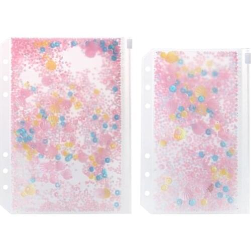 Pink Sequins Storage Zipper Bag Case A5 A6 Divider Planner Accessories Shake Card For Spiral Notebook School Supplies PVC