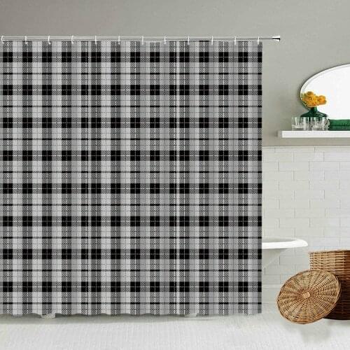 Colored Geometric Lattice Striped Shower Curtain Black Gray Blue Yellow Bathroom Waterproof Polyester Curtains Home Decoration