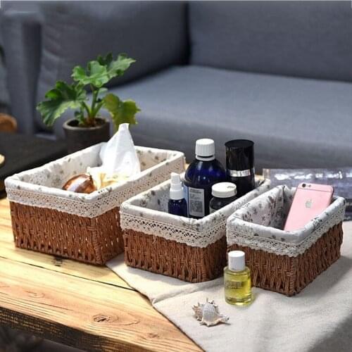 Home Storage Basket Straw Rattan Woven Cloth Storage Basket Desktop Sundries Toy Basket Cosmetic Storage Box Snack Organizer