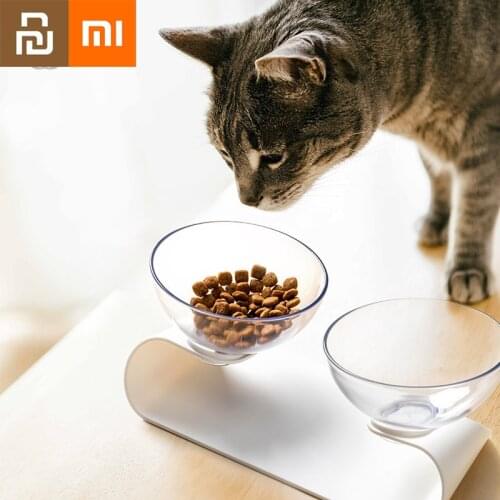 Xiaomi Pet Double Food Bowl Cats Dogs Universal Oblique Mouth Neck Guard Double Bowl Dog Cat Small Dog Feeding Bowl Pet Supplies