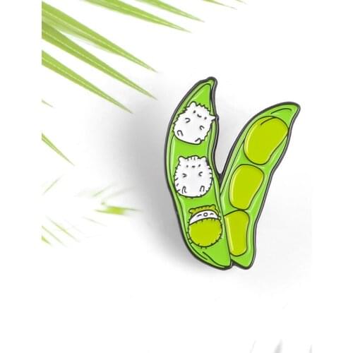 Green Bean Cute Animal Brooch Hedgehog baby pea Enamel Lapel Pin Green Plant Creative Badge Jewelry Gift for Kids Friend