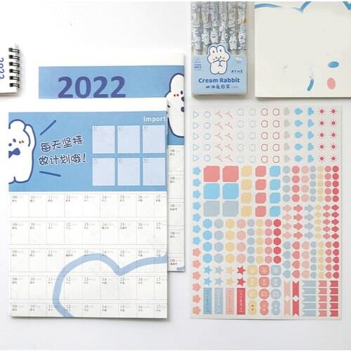 2022 Year Wall Calendar with Sticker Cute 365 Days Daily Learning Annual Schedule Periodic Planner Year Memo Agenda Organizer