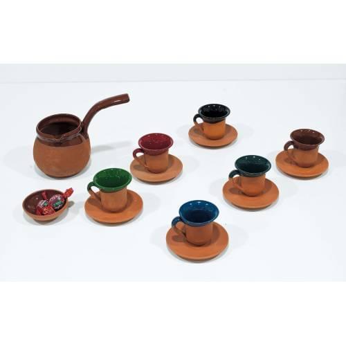 Kapadokya Cezveli Cömlek Fincan Takimi Mini Lokumluk Hediyeli Toprak 6 Li Fincan Takimi