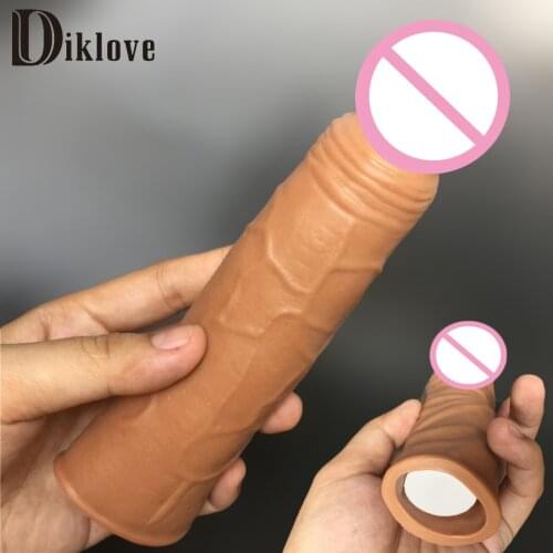 Brown realistic penis sleeves enlargement solid head extend condom penis extender enlargement sex products for man