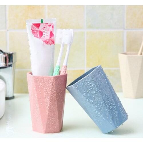 Creative Rhombus Wheat Straw Toothbrush Holder Cup Bathroom Wash Cup Toothpaste Organizer Water Cup Portable for Travel