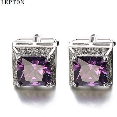 Hot Sales Purple AAA Zircon Cufflinks Luxury Lepton High Quality Crystal Groom Wedding CuffLink For Mens Business Gifts Gemelos