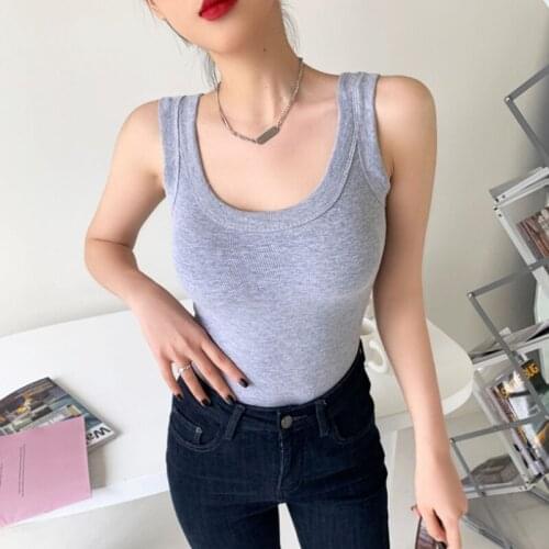 2021 Summer Womens Tank Tops Slim Corset Fashion Female Sexy U-neck Streetwear Sleeveless Camis Solid Tank Top Halter