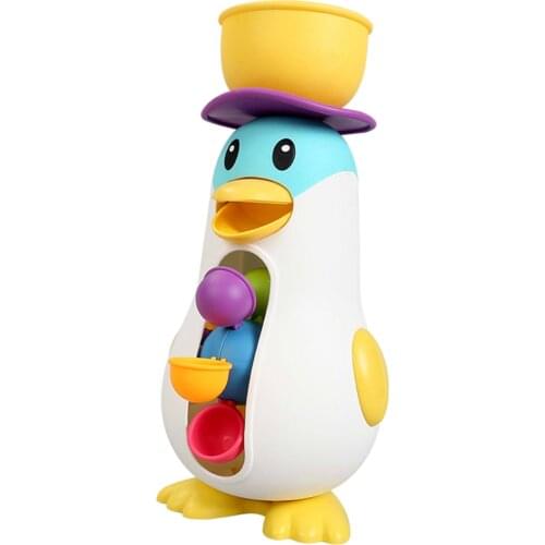 Cute Suction Cup Penguin Waterwheel Kids Shower Dabbling Water Play Sucker Rotatable Waterwheel Bath Toy for Baby Party Favor