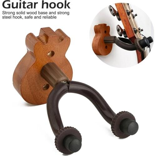 Wall Mount Ukulele Wooden Guitar Hanger Hook Stringed instrument Holder Keeper Auto Grip System Rubber Cushion Wood Base