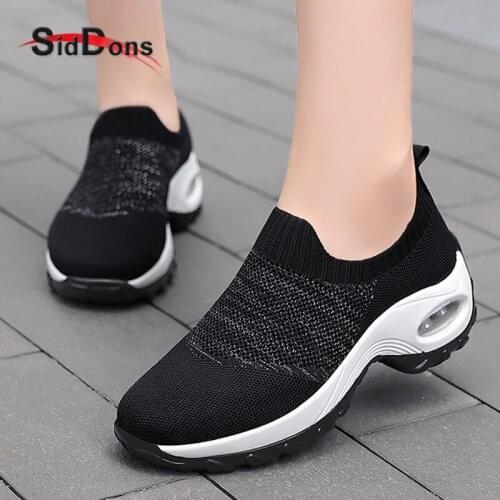 Siddons 2021 New Womens Sneakers Mesh Breathable Knit Socks Running Sports Shoes Platform Slip On Tennis Female Casual Loafers