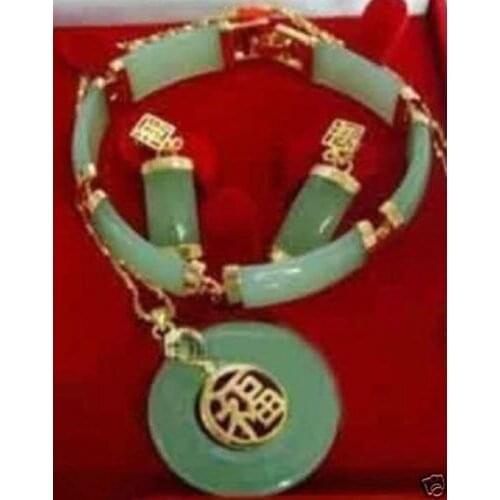 New Nature green stone necklace pendant bracelet earrings set