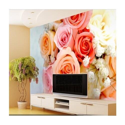 Wholesale papel de parede 3d wall mural with Pink Rose vinyl wallpaper for living room TV background 3d photo murals fresco
