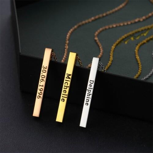 Custonized Four Sides Marking Necklaces for Women Men Vintage Engraving Personalized Custom Name Stainless Steel Pendant Jewelry