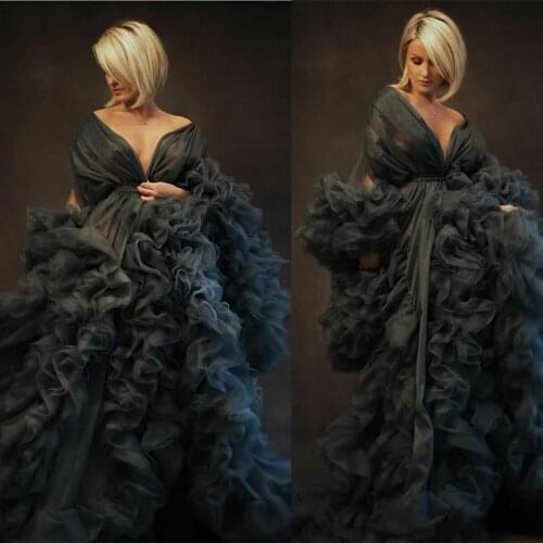 Maternity Star Dresses Navy Robe Tiered Ruffles Photoshoot Babyshower Bathrobe Maternity Ruffle Kimono Party Birthday Dress 2021