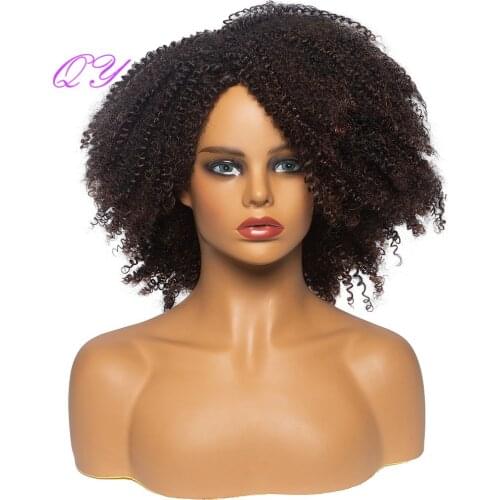 QY Hair wig Short Brown Afro kinky Curly Wigs For Women Synthetic High Temperature Fiber Hair