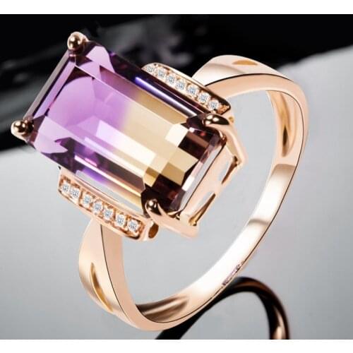 Adjustable Rose Gold Color Silver Natural Ametrine Ring Rare Gems in Two Colors Ladies Ring