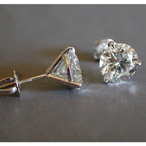 Luxury Female 6/7/8mm Round Lab Diamond Earrings 100% Real 925 Sterling Silver Earrings For Women Small Screw Stud Earrings