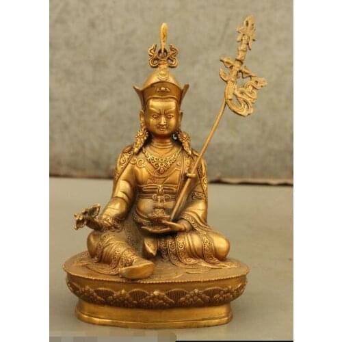 S01039 8" Collect Tibet Bronze Gilt Guru Padmasambhava Rinpoche Buddha Vajra Statue (A0321)