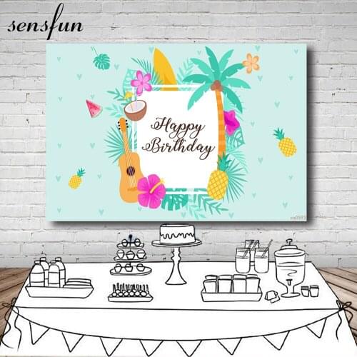 Sensfun Mint Green Theme Summer Birthday Party Backdrops For Photo Studio Fruit Guitar Girls Photography Backgrounds
