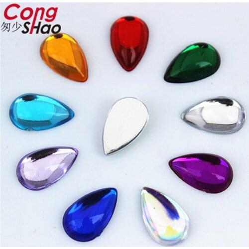 Cong Shao 100Pcs 8*13mm Colorful Drop Smooth surface flatback Acrylic Rhinestone trim stones and crystals costume Button ZZ232