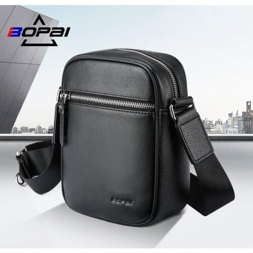 BOPAI Genuine Leather Handbags Light Mini Vintage Cow Leather Men Bag Fashion Crossbody Casual Shoulder Bags For Male