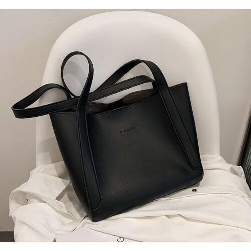Single Shoulder Large Capacity Messenger Droadband Female Solid Color Handbag 2-piece set Luxury Ladies Bucket PU Shoulder Bag