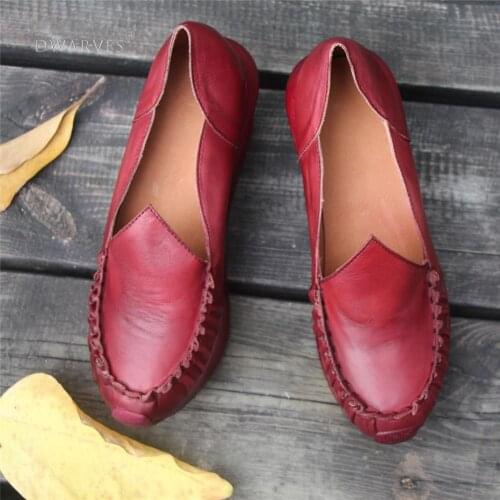 Womens Handmade Leather Loafers,Retro Slip Ons Red Platforms
