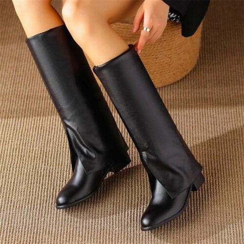 Fashion Women Round Toe Knee High Boots Flat Heel Tall Long Booties Shoes Slip On Party Pumps EUR35-46