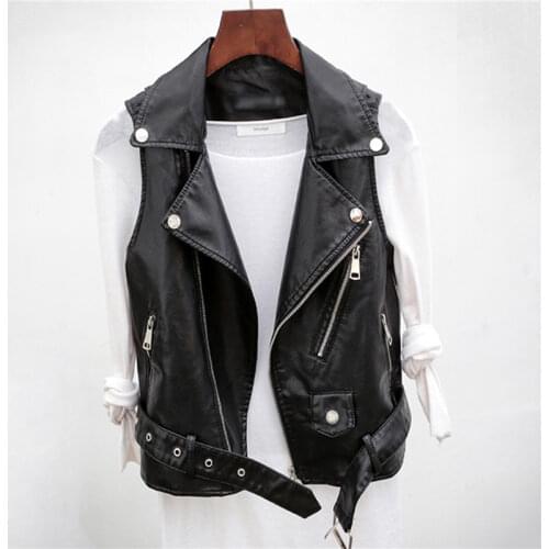 New Spring Autumn Black PU Leather Waistcoat Women Motorcycle Vest Coat Sleeveless Vests Large Size 2XL