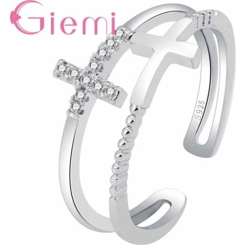 New Fashion Hollow Finger Rings Classic Double Cross Shape 925 Sterling Silver Brand Jewelry for Women Open Resized Bijoux
