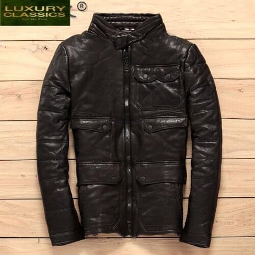 Winter Male Jacket Men Natural Real Sheepskin Coat Aviator 2021 Streetwear Genuine Leather White Duck Down Jacket Hiver 3