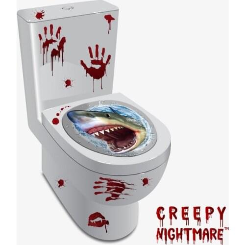 Zollor 2PCS 3D Ocean Shark WC Toilet Sticker Horror Series Decorative Sticker for Home Hotel Bathroom Self-adhesive Mural Decals