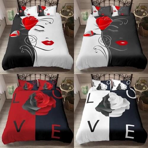 Rose Flower Bedding Sets 2/3 Pcs King Queen Sizes Beautiful Woman Duvet Cover Set Love Print Comforter Sets Bed Cover Sets