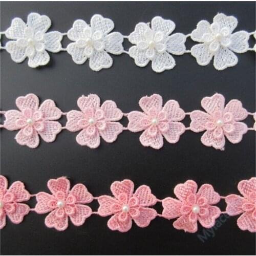 2 Meter 38mm Polyester Pearl Flower Lace Edge Trim Ribbon Fabric Embroidered Applique Sewing Craft Crochet Wedding Dress Clothes