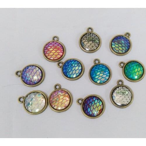 20pcs 12mm Bronze Plating Colorful Mermaid Scale Beads Charm DIY Jewelry Findings For Mermaid Jewelry Making