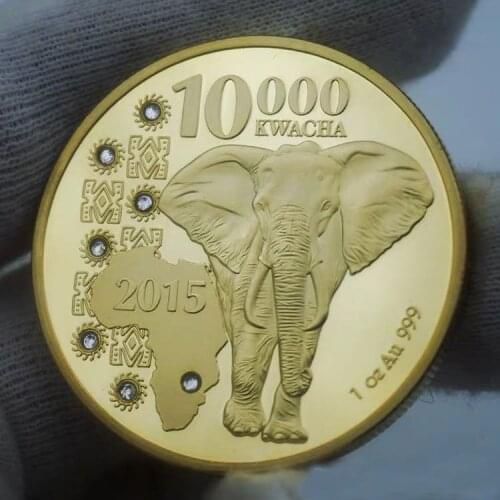 2015 Zambia Republic 1oz.999 African Elephant 10000 Kwacha Gold Animal Commemorative Coin Souvenir Coins Metal