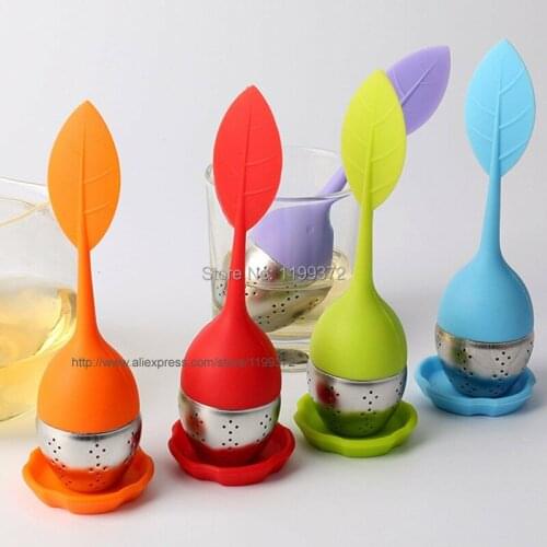 500pcs Tea Infuser Silicone Strainer Stainless Steel Bag Spoon Filter Fish Tea Pot Mesh Ball 5cm with Silicone Leaf Lid