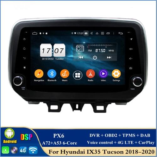 4gb+64gb PX6 6-Core 1 din 9" Android 10.0 Car Radio DVD Player for Hyundai IX35 Tucson 2018 GPS Bluetooth 5.0 WIFI CarPlay
